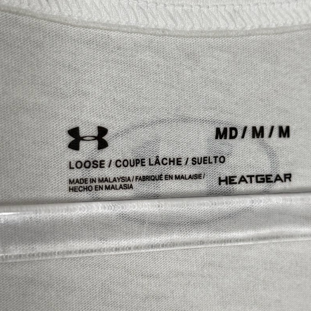 Under Armour White Tank with Black Logo Print Heatgear Medium - Picture 3 of 3